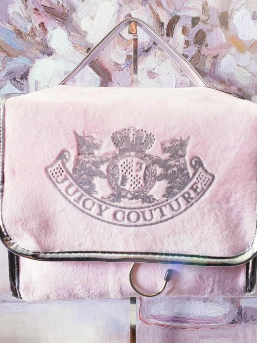 New Juicy Couture light pink Scottie velour travel makeup organizer